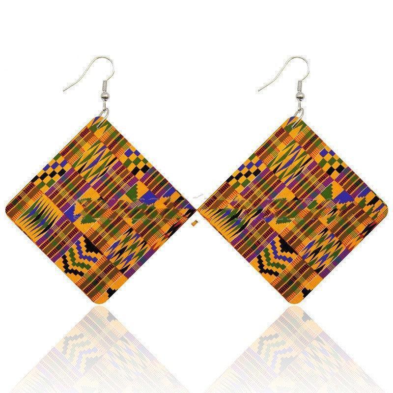 African Wooden Bohemian Square Earrings - HEPSIBAH SHOP