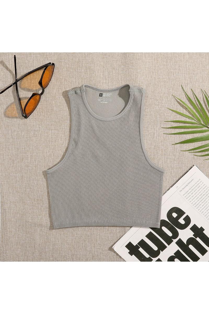 Crop Top Women Solid T-shirts Vest Elastic Rib-Knit - HEPSIBAH SHOP