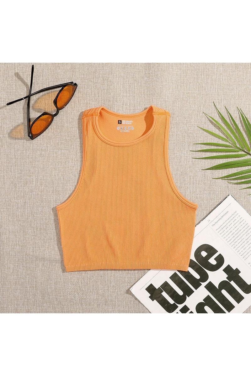 Crop Top Women Solid T-shirts Vest Elastic Rib-Knit - HEPSIBAH SHOP