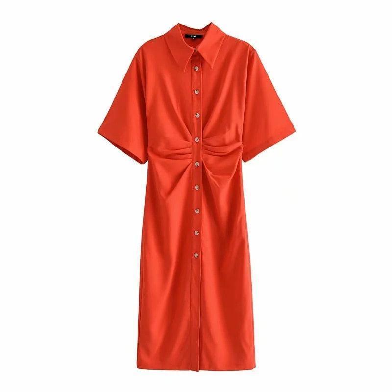Traf's Draped Midi Shirt Dress - HEPSIBAH SHOP