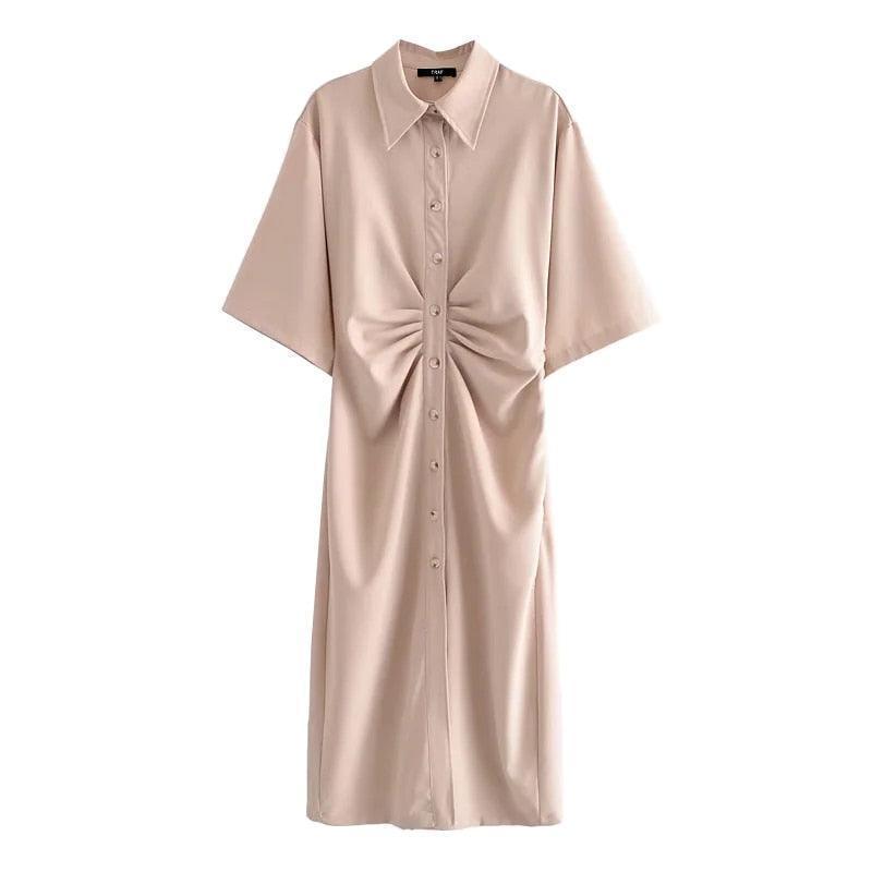 Traf's Draped Midi Shirt Dress - HEPSIBAH SHOP