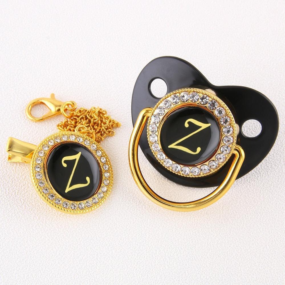 Black Bling Baby Pacifier And Clip - HEPSIBAH SHOP