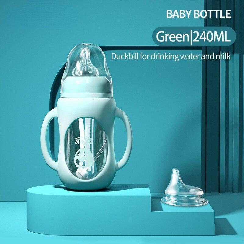 Cute Glass Baby Bottle Soft Feel Silicone Straw - HEPSIBAH SHOP