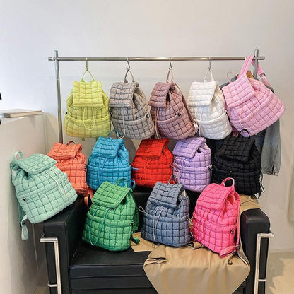 Candy Color Quilted Women Backpack Puffy Down Padded School Bag Large Cotton Travel Back Pack Bags For Women Plaids Shoulder Bag - HEPSIBAH SHOP