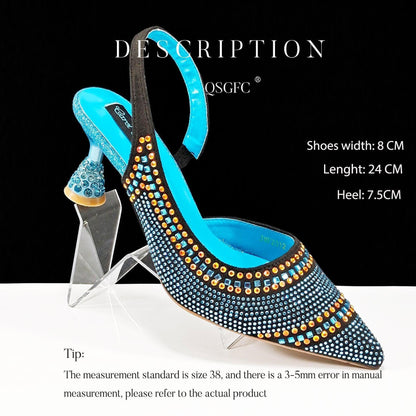 Fashion Simple Pointed Striped Hot Drilling Women Low-cut High Heels - HEPSIBAH SHOP