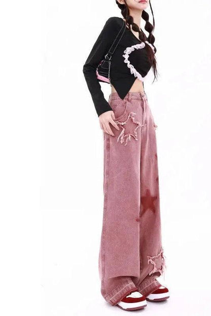 Fried Street Embroidered Jeans Wide Leg - HEPSIBAH SHOP