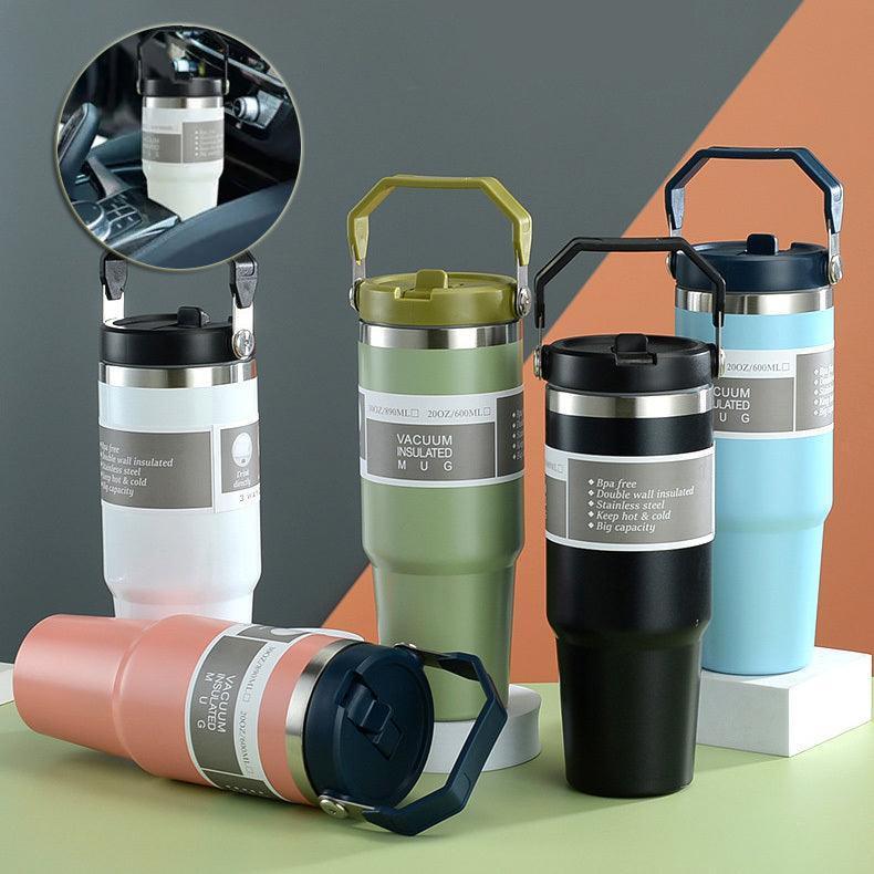 Portable Car Cup Stainless Steel Cup Travel Sports Water Bottle With Handle Cover Coffee Tumbler Cup - HEPSIBAH SHOP