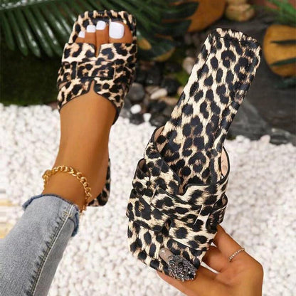 Plus Size Leopard Print Square Toe Slippers - HEPSIBAH SHOP