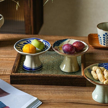 Ceramic Tall Fruit Bowl Household Afternoon Tea Snack Plate