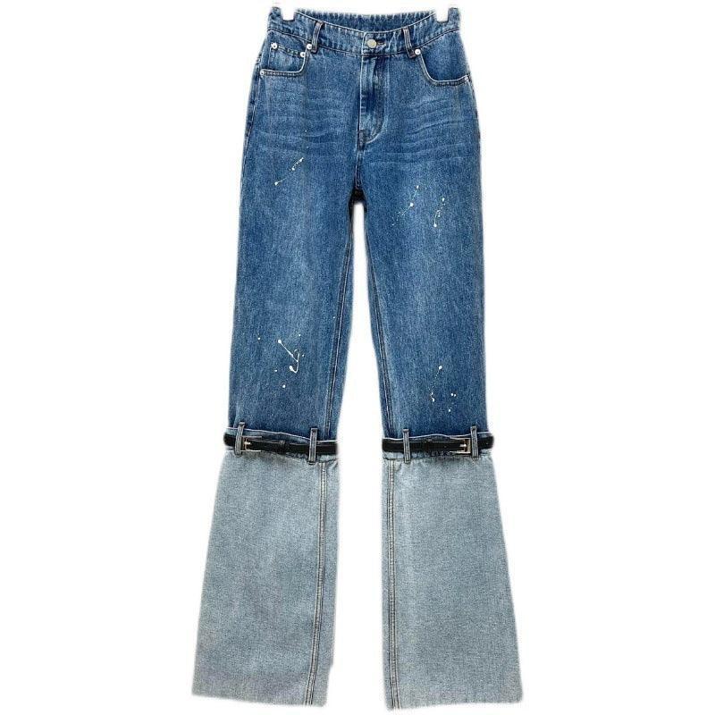 Women's Contrasting Color Patchwork Washed Jeans - HEPSIBAH SHOP