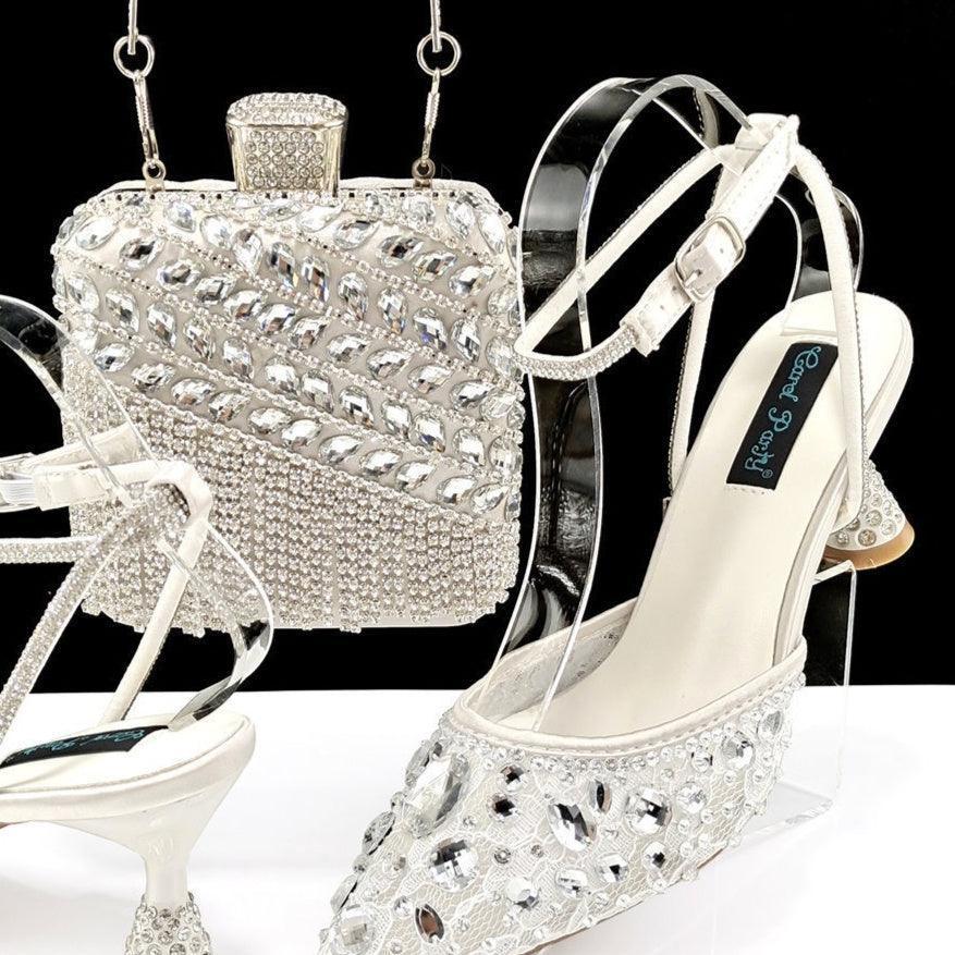 Large Rhinestone High Heel Sandals Three-dimensional Tassel Handbag Set - HEPSIBAH SHOP