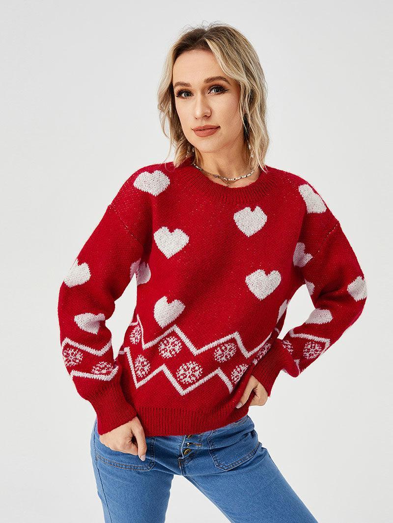 Women's Loose Casual Cozy Heart Sweater - HEPSIBAH SHOP