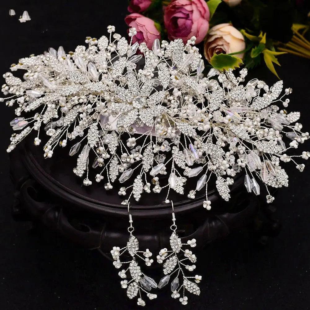 Rhinestone Leaf Bridal Wedding Headdress - HEPSIBAH SHOP