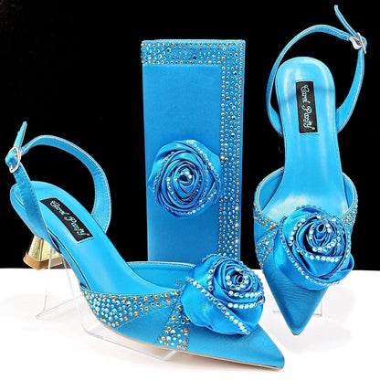 Women's Shoes And Bags Handmade Flower Decoration High Temperature Rhinestone Satin High Heels Suit - HEPSIBAH SHOP