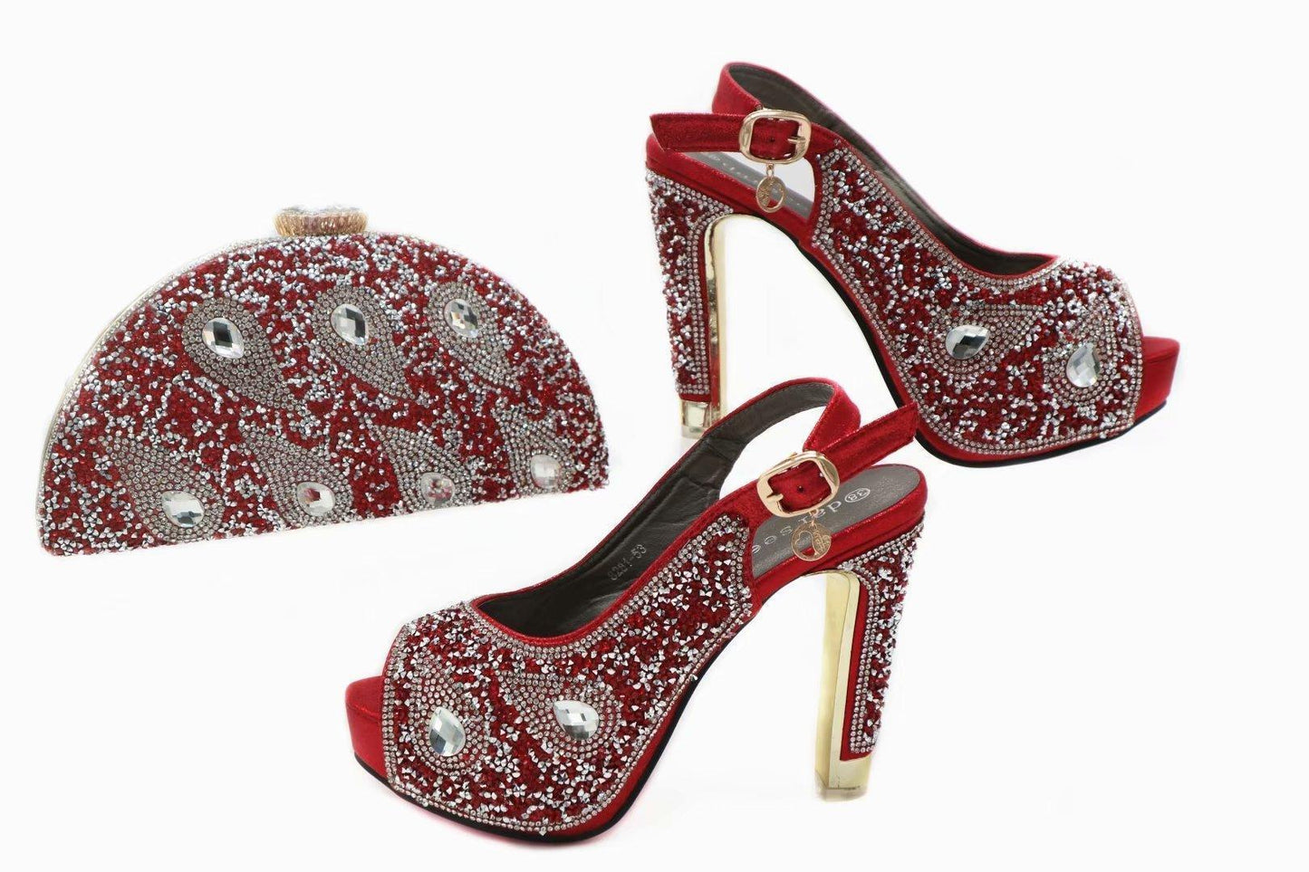 Burgundy Stiletto High Heels Fish Mouth Shoes With Rhinestones - HEPSIBAH SHOP