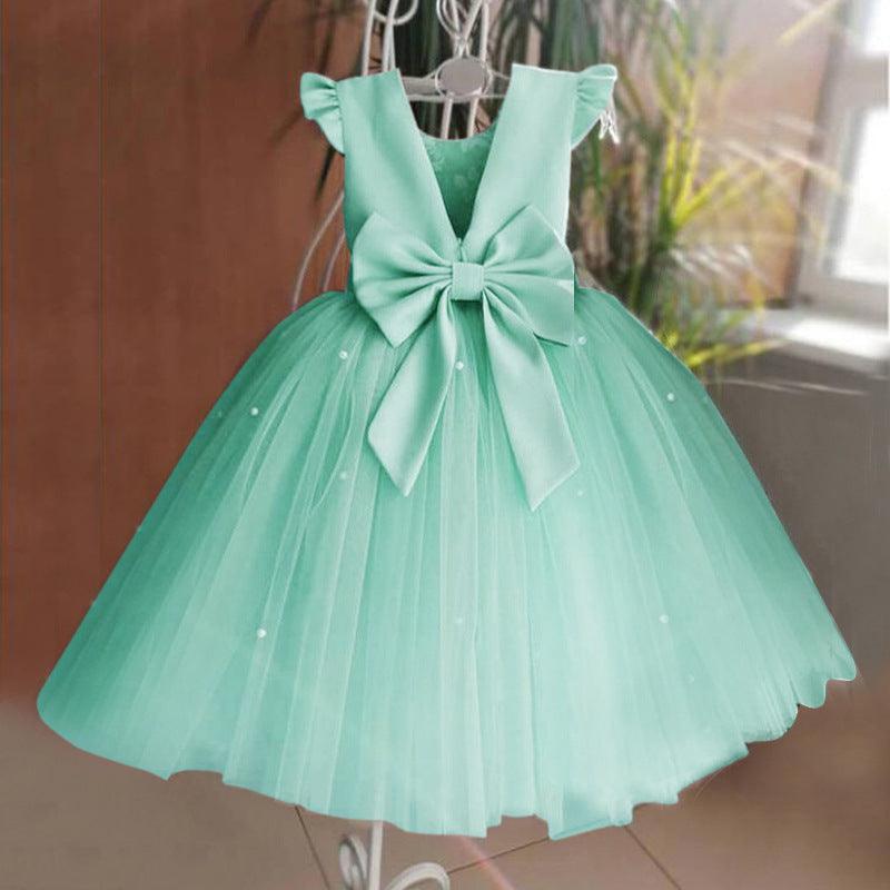 Girl's Gown Mesh Backless Bow Umbrella Princess Dress - HEPSIBAH SHOP