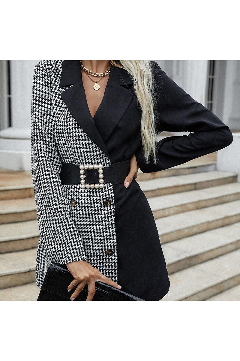 Women's Black And White Plaid Suit Jacket Women - HEPSIBAH SHOP