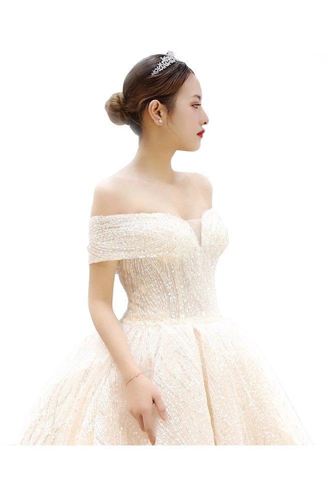 Thin Shoulder Long Tail Wedding Dress - HEPSIBAH SHOP