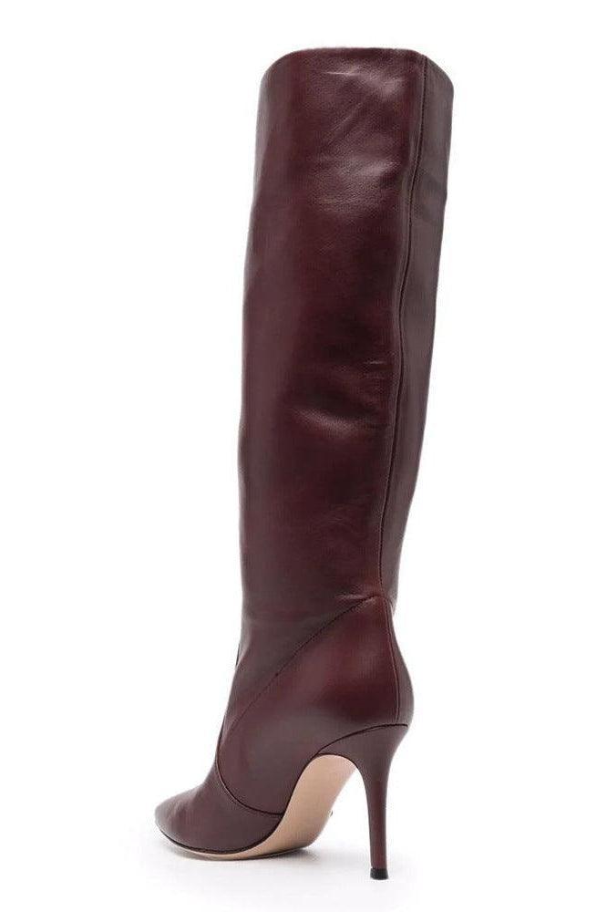 Burgundy PU Plus Size Pointed Toe Knee-length Boots - HEPSIBAH SHOP