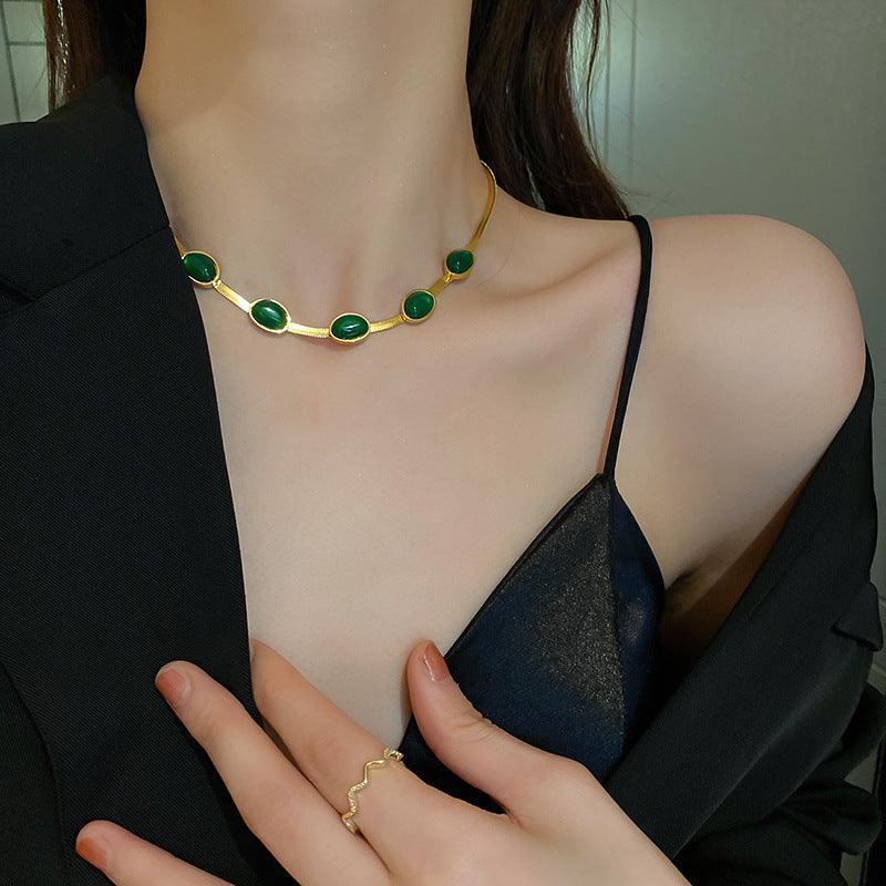 Fashion Jewelry Green Stone Crystal Snake Chain Necklace - HEPSIBAH SHOP