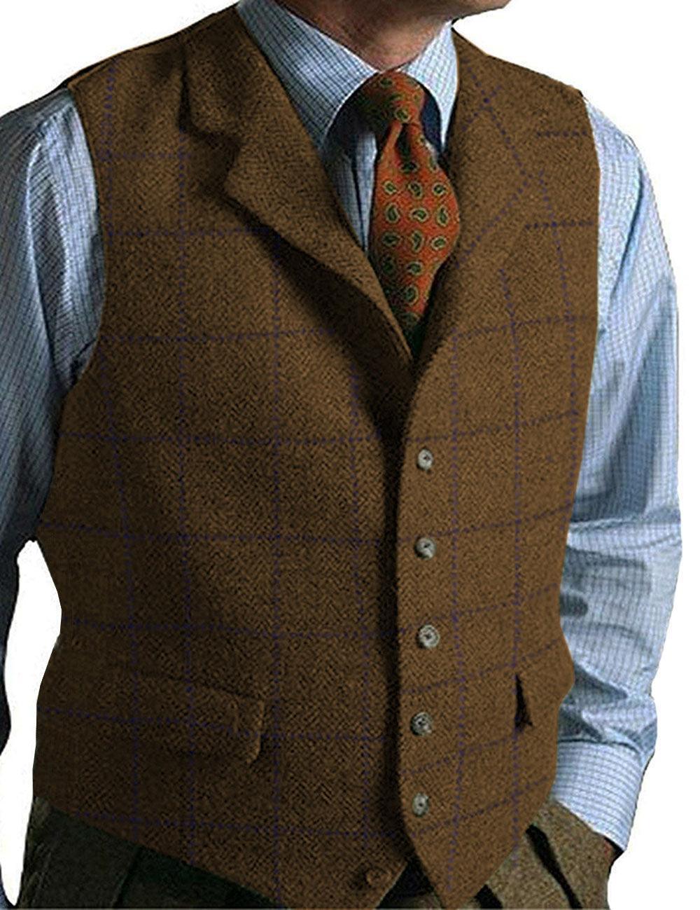 men suits plaid tweed gilet - HEPSIBAH SHOP