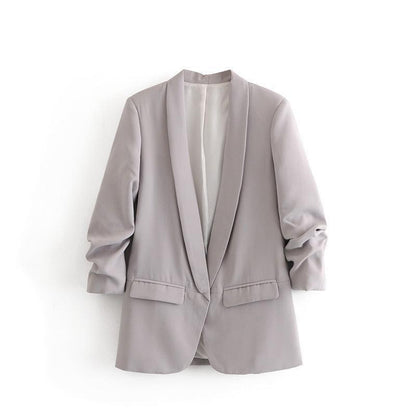 Buttonless pleated sleeve blazer - HEPSIBAH SHOP