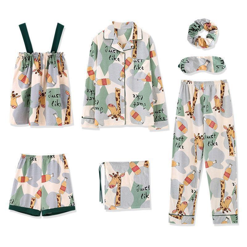 Seven-piece cotton pajamas for ladies