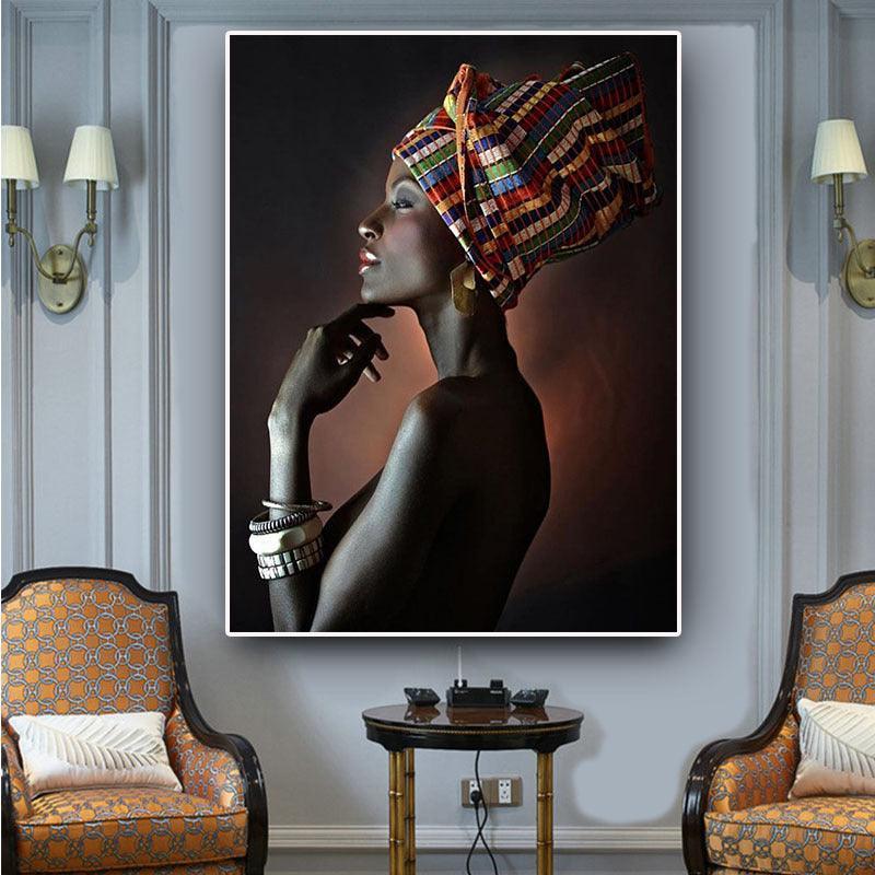 African woman model art deco painting - HEPSIBAH SHOP