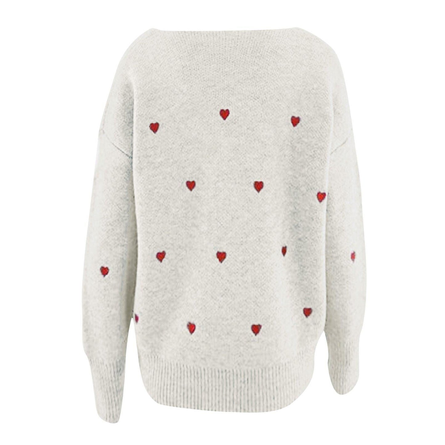 Heart Printed Pullovers Long Sleeve V Neck Sweater Tops - HEPSIBAH SHOP