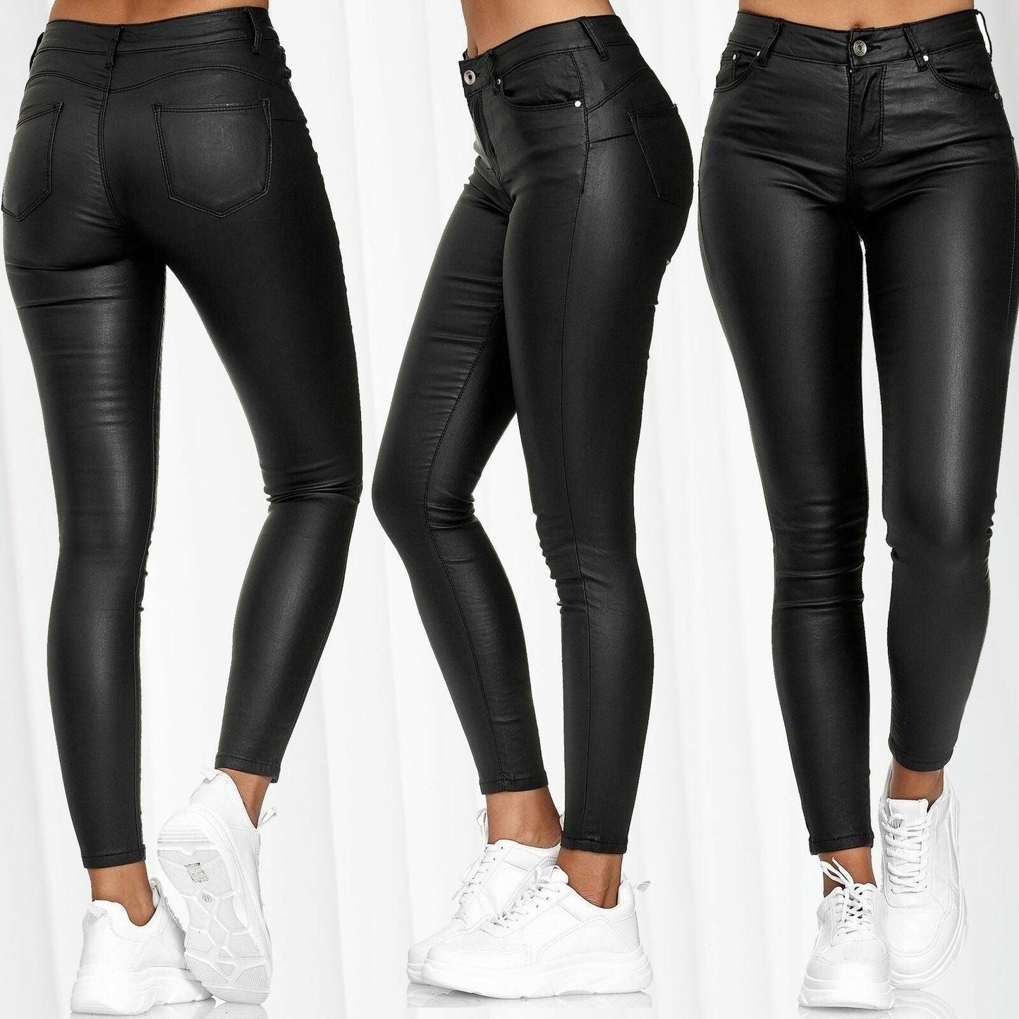 Women's solid color leather casual pants foot pants - HEPSIBAH SHOP