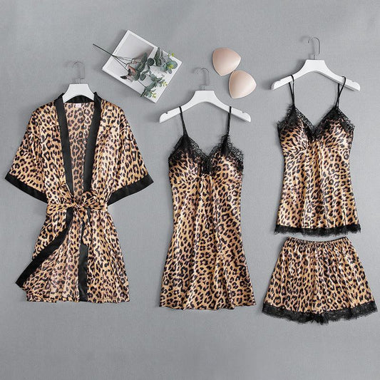 Ice Silk Leopard Print Pajamas Set - HEPSIBAH SHOP