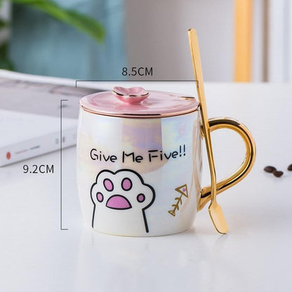 Cartoon Ceramics Mug With Lid and Spoon Coffee Milk Mugs Cute Creative Breakfast Cup Valentine's Day Wedding Birthday Gift