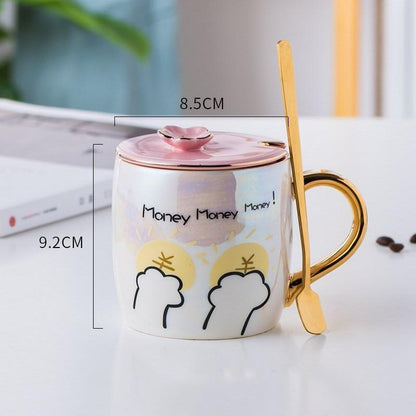 Cartoon Ceramics Mug With Lid and Spoon Coffee Milk Mugs Cute Creative Breakfast Cup Valentine's Day Wedding Birthday Gift