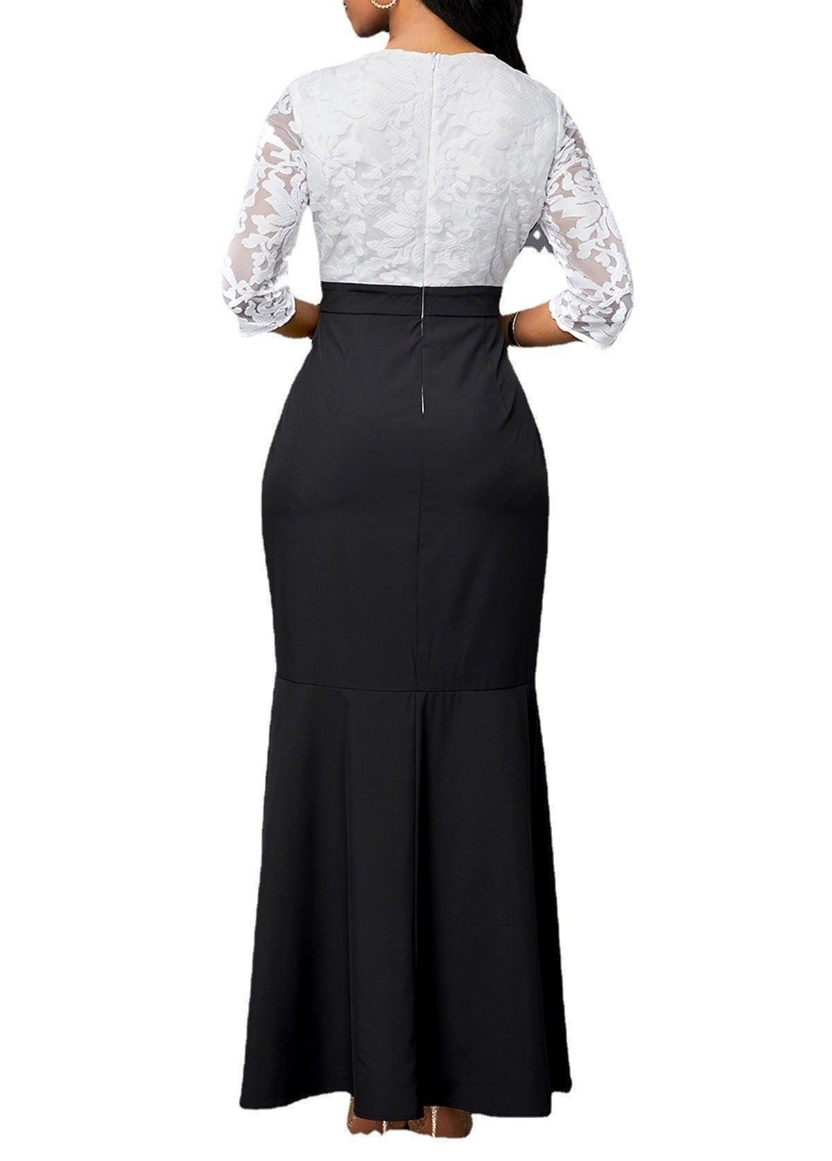 Fashion Lace Black And White Patchwork Slim Bag Buttock Dress Women - HEPSIBAH SHOP