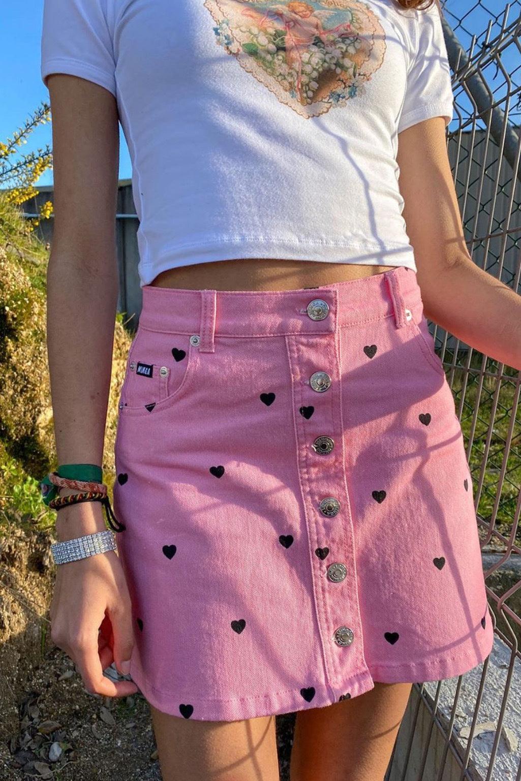 Pink Love Denim Skirt - HEPSIBAH SHOP