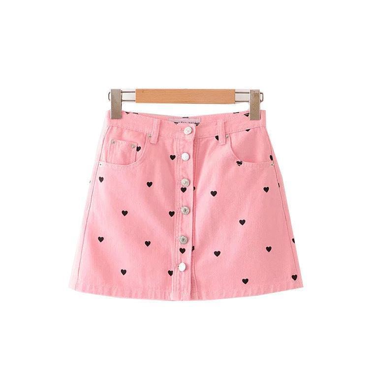 Pink Love Denim Skirt - HEPSIBAH SHOP