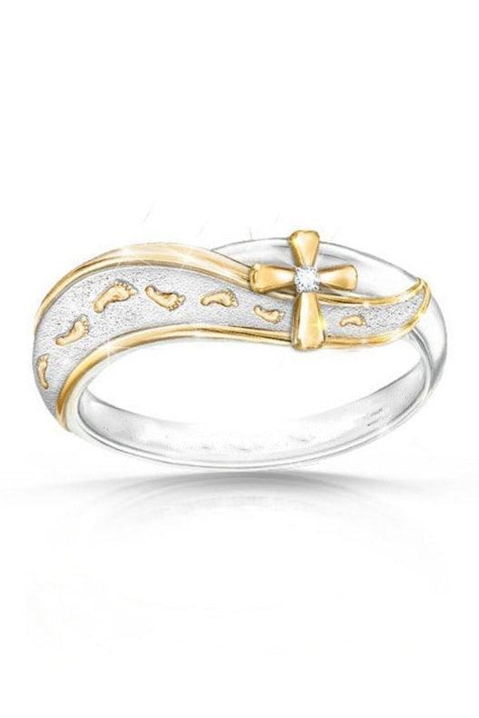 Footprints Frosted Cross Ring Plated 18K - HEPSIBAH SHOP