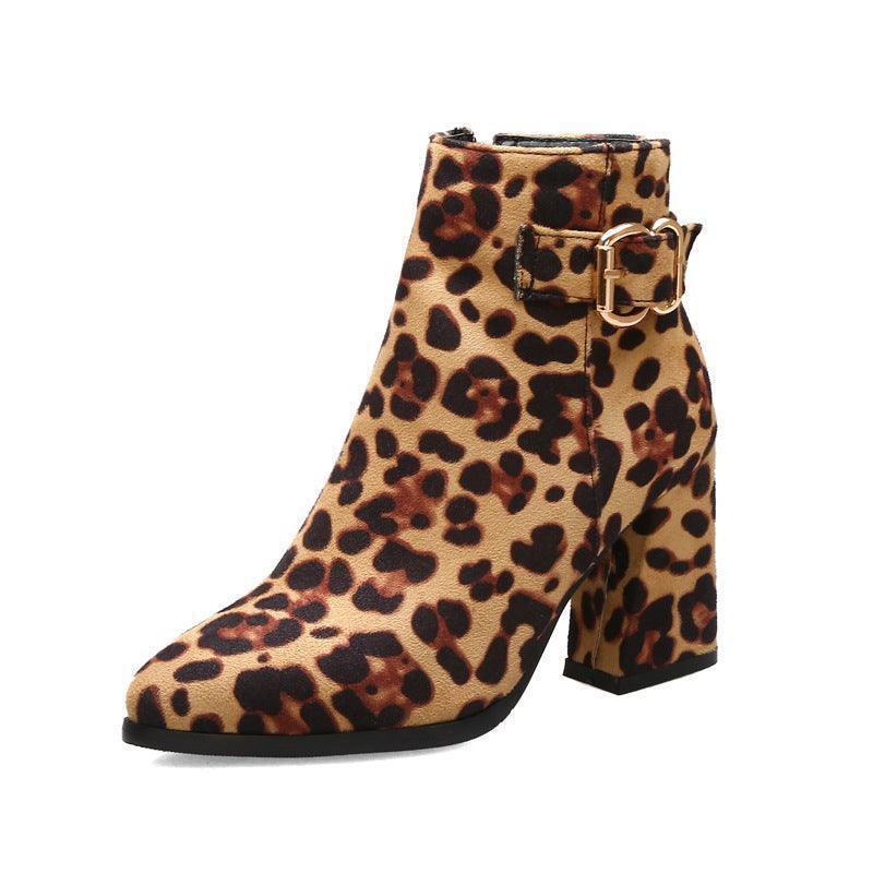 Leopard print chunky heel boots - HEPSIBAH SHOP