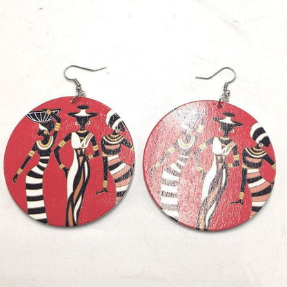 African pattern geometric round wooden earrings - HEPSIBAH SHOP