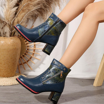 Fashion Chunky Heel Squared Toe Ankle Boots - HEPSIBAH SHOP