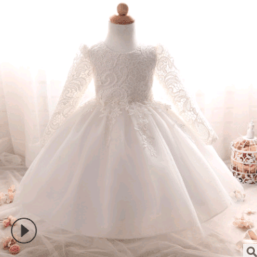 Long-sleeved girls children's wedding dress - HEPSIBAH SHOP