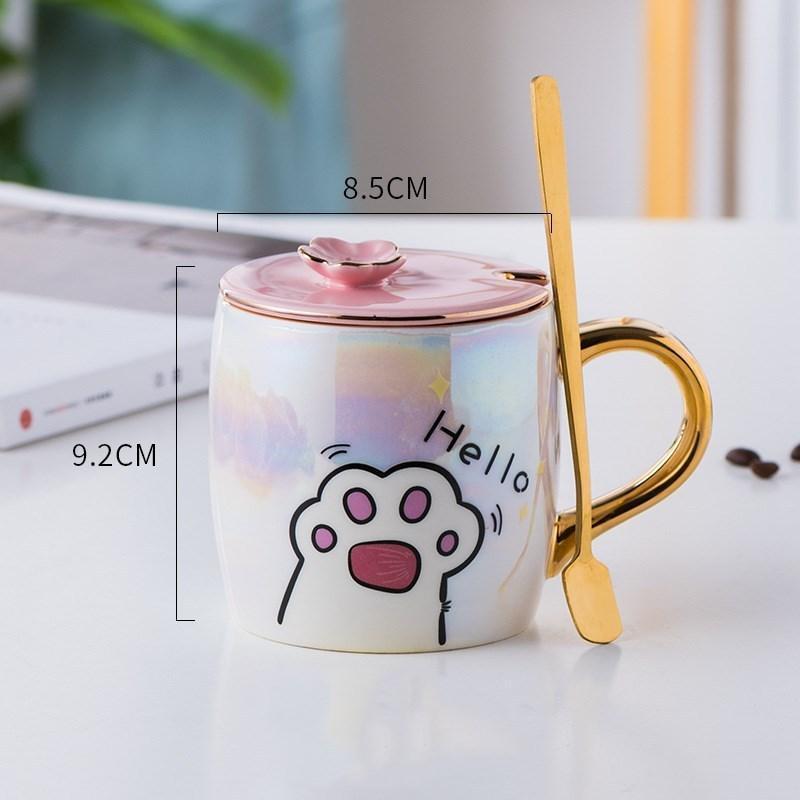 Cartoon Ceramics Mug With Lid and Spoon Coffee Milk Mugs Cute Creative Breakfast Cup Valentine's Day Wedding Birthday Gift