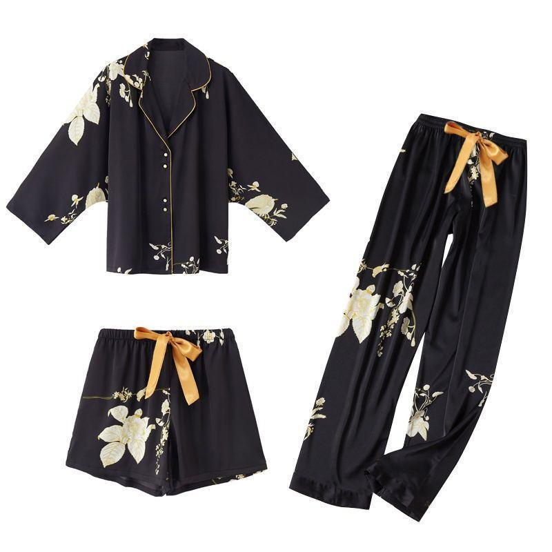 Flower rock satin pajamas