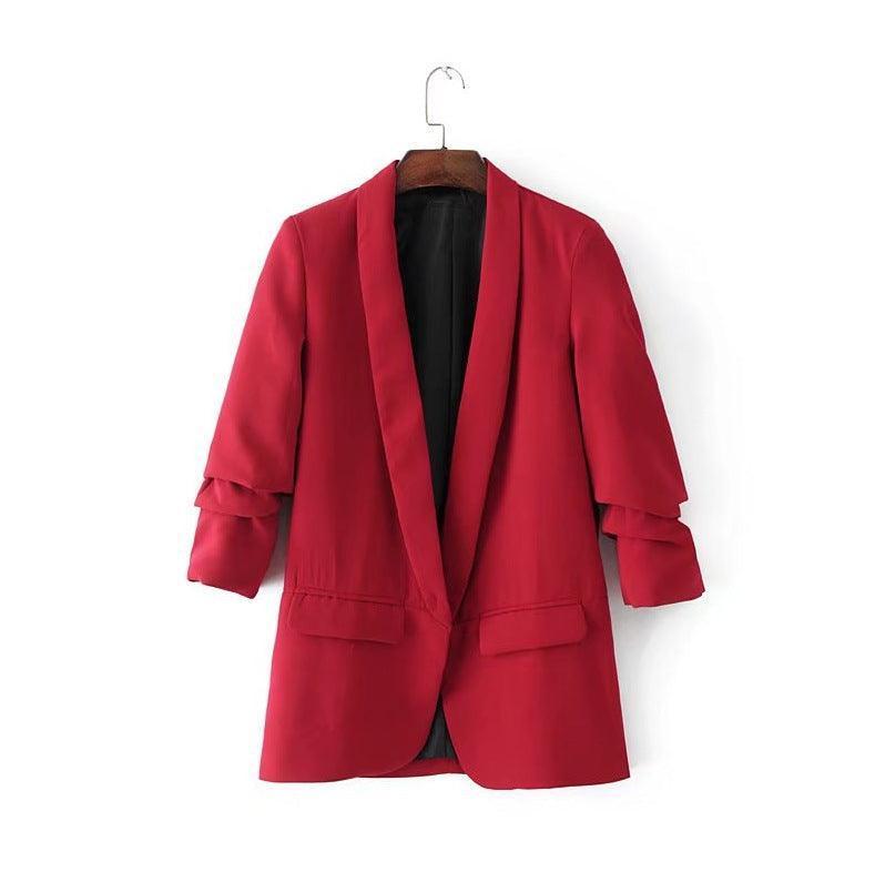 Buttonless pleated sleeve blazer - HEPSIBAH SHOP