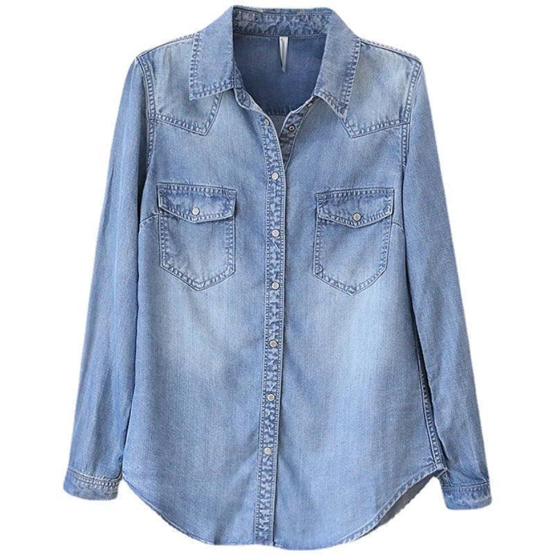 Tencel Denim Shirt Women Long Sleeve Bottoming Shirt - HEPSIBAH SHOP