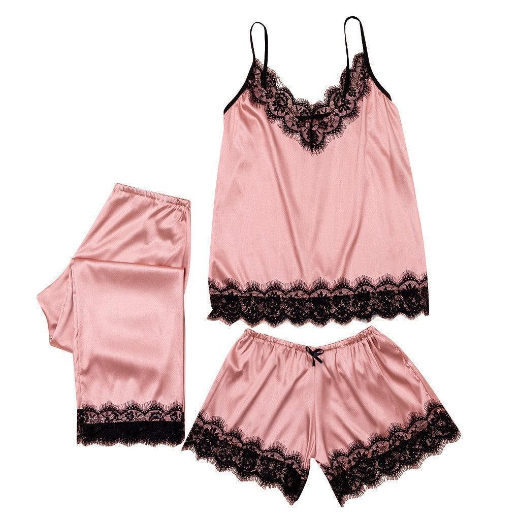 Three-piece lace pajamas