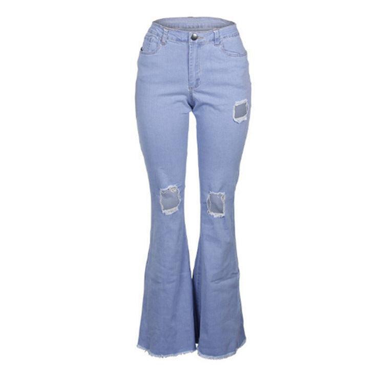 Vintage shredded solid color flared jeans - HEPSIBAH SHOP