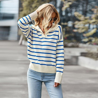 Striped Sweater Soft Comfortable Thermal Top Casual - HEPSIBAH SHOP