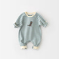 Male And Female Baby Cartoon Striped Dinosaur Embroidery Long-Sleeved Jumpsuit - HEPSIBAH SHOP
