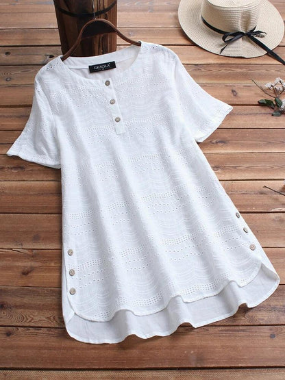 Embroidered Cool Short-Sleeved Button Top - HEPSIBAH SHOP